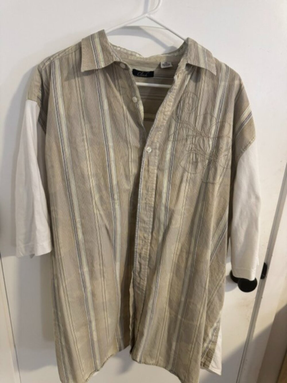 Clench Linen Casual Dress Shirt with Embroidery, Size 2XL